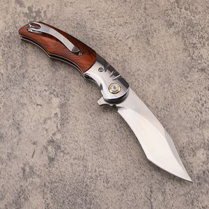 Kampanj A2248 High End Flipper Folding Knife D2 Satin Blade Rosewood With Steel Head Handtag Outdoor Ball Bearing Washer Fast Open Fapp Knives