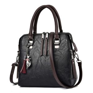 Tassel Decor Satchel Bag Fashion Pu Leather Shoather Bag Womens Double Handle Office Work Purse