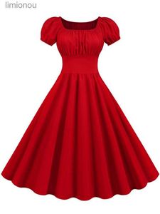 Urban Sexy Kleider Sommer Frauen Kleid Sexy Puff Sleeve Casual Vintage Pin Up Party Kleid Solide Elegante Midi Sommerkleid 240223