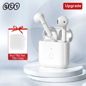 Microphones New Upgade Qcy T8s trådlösa hörlurar Bluetooth 5.0 Earbuds 65ms Low Latency 13mm Driver HiFi Sound for Music/Gaming Enc HD Call