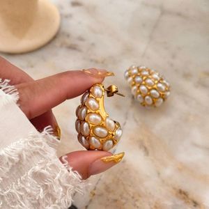 フープイヤリングフル模倣真珠女性用ステンレス鋼のゴールドカラージュエリーのための空の空のウォータードロップティアスタッド