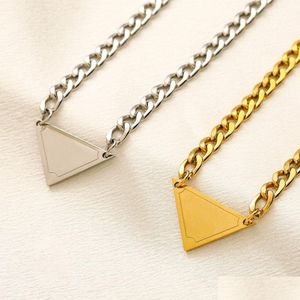 Collane con ciondolo Collana triangolo Esigner per donna Uomo Stile punk Acciaio inossidabile Oro Sier Orecchini a catena Set di gioielli Lettera Lo Dhbge