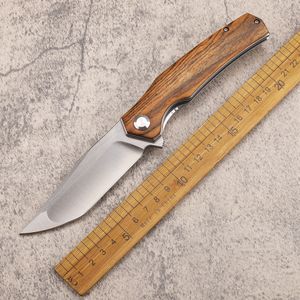 1Pcs New A2293 Flipper Folding Knife D2 Satin Tanto Blade CNC Rosewood Handle Outdoor Camping Hiking Ball Bearing EDC Pocket Folder Knives