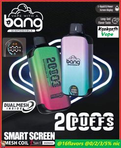 Bang Box Puff 20000 E Kit de cigarros 20k Puffs Puffs descartáveis ​​Vape Pen Mesh Mesh Bobina recarregável 650mAh Battery Vopers 0% 2% 3% 5% 16 cores Vaporizadores dupla malha dupla