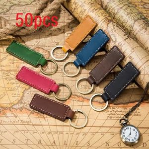 Keychains 50 Pcs Bulk Fashion Cowhide Key Chains For Women Retro Business Genuine Leather Car Accessories Keychain Wholesale