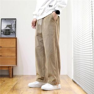 Calças masculinas veludo carga cintura elástica cordão moletom moda solta casual calças compridas streetwear