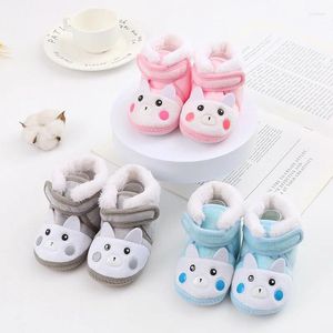 Stiefel Winter Baby Niedlichen Cartoon-Muster Solide Plüsch Warme Schnee Stiefel Infant Mode Lässig Weiche Sohle Erste Wanderer Krippe Schuhe 0-18M