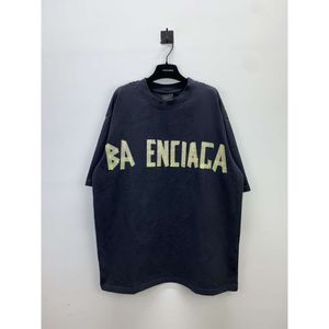 B Home Versão Alta Paris Amarela Fita Bandagem Lavada e Desgastada Camiseta Preta Solta de Manga Curta