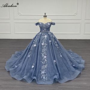 Alonlivn Элегантное бальное платье с открытыми плечами Свадебные платья Вышивка бисером Кружева 3D Цветы Милая принцесса Свадебные платья