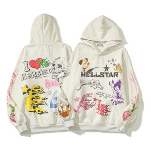 Abbigliamento sportivo da uomo con cappuccio Hellstar, pullover con pantaloni a maniche lunghe con cappuccio firmati femminili, pantaloncini hip-hop stampati hip-hop