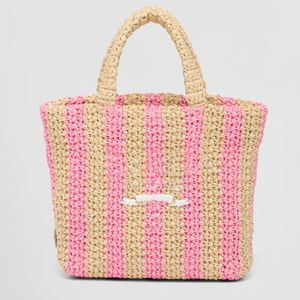 Straw Woven Handbag Women Tote Bag Beach Bag Shopping Purse Shoulder Crochet Hollow Out Print Embroidery Large Capacity Package Hi268p