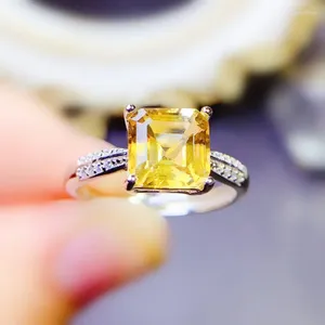 Cluster Rings Natural Real Citrine Ring Square Style 7 7mm 1,6ct Gemstone 925 Sterling Silver Fine Jewelry J238303