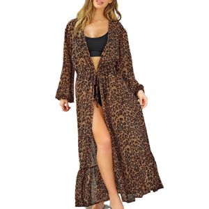 Damenblusen, Hemden, Leopardenmuster, vorne offen, langer Kimono, Strandmode, Strandmode, Ups für Damen, Drop-Lieferung, Bekleidung, Damenbekleidung, Dhaxd