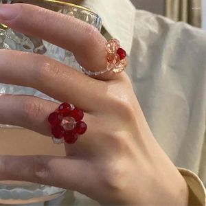 Anelli a grappolo con perline acriliche per le donne Regalo di gioielli di tendenza con fiore elastico coreano