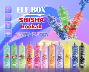 Oryginalne pudełko elf shisha hookah 15000 dmuchy jednorazowe Vape E-papierosy Puff 15k 26 ml strąka 0,6OHM Cewka siatki 600 mAh do ładowania 0% 2% 3% 5% pióro