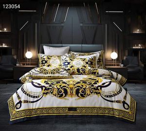 Topp Quaily 100s 5pcsgold White Gold Queen King Designer Bäddsuppsättningar 100 bomullsvävd europeisk stilkyltäcke kuddfodral Bedark duvet