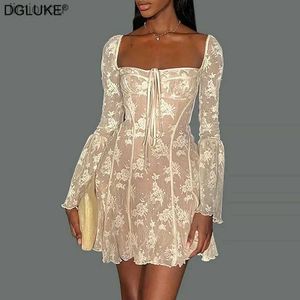 Urban Sexy Dresses Vintage Lace Mini Dress Long Sleeve Fit And Flare Birthday Party Dress Women Elegant Backless A-Line Short Prom Dresses 240223
