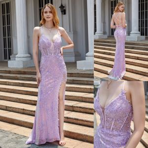 Abiti da sera eleganti sexy A Line Backless rosa con paillettes applique in pizzo abiti Sweep Train Abiti De Noche abito da ballo formale L24194