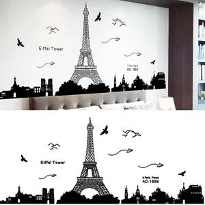 Adesivos de parede adesivo decorativo adesivo para sala quarto cozinha paris torre eiffel preto decoração de casa