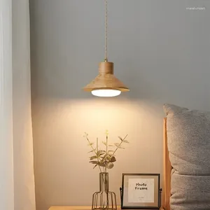 Lampade a sospensione Lampadario a forma di fungo in legno massello giapponese Nordico minimalista Negozio retrò Tavolo da pranzo Soggiorno Camera da letto Lampada da comodino a LED