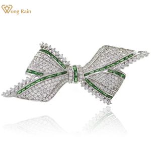 Smycken Wong Rain Elegant 100% 925 Sterling Sliver Lab Sapphire Gemstone Sparkling Bowknot Brooch Brosches Fina smycken Jubileumsgåva