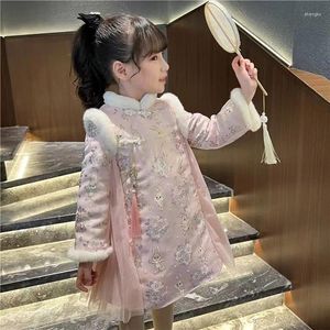 Kız Elbiseler Hanfu Sonbahar ve Kış uzun kolu çocuk yılı giyim Çin tarzı antik kostüm çocuk kalınlaşan sıcak elbise