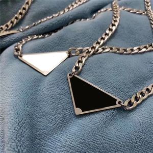 Stylish designer necklace letter triangle luxury chain for men plated silver metal cuban link white black senior versatile practical womens necklaces ins ZB011 B4