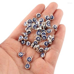 Charms 20 x silberfarbene Mini-glückliche türkische böse Blick-Anhänger, kreisförmig, DIY handgefertigte Halsketten-Zubehör