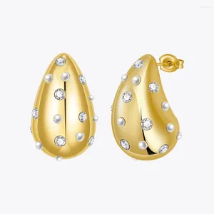 Brincos enfashion gota de chuva pérolazircão para mulher aretes de mujer cor ouro aço inoxidável em brincos jóias e231474