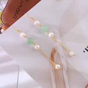 Kolczyki Dangle Minar Fashion Green Jade Natural Water Pearl Pearl Drop For Women 14K Real Gold Slatated Copper Earring