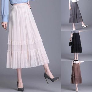 Skirts Women's Mesh Long Tulle Skirt Elegant High Waist Cocktail Party Wedding A Line Korean Fashion Ladies Faldas