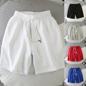 Shorts brancos masculinos de poliéster japonês, shorts esportivos casuais de verão, cintura elástica, shorts sólidos 240223