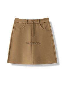 Kjolar Skorts Circyy Khaki Mini för kvinnor Hög midja Woolen A-Line Korean Chic Pocket Y2K kjol med fodrad Office Lady YQ240223