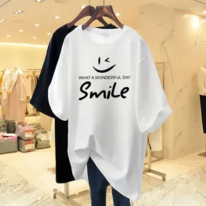 Women's T Shirts Women Chic tryckt Basic Cotton Short Sleeve T-shirt Summer Simple Tees Kvinna 6xl Loose Casual Tops XXJ-23