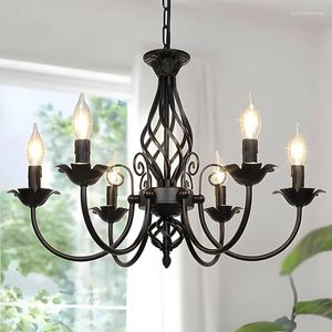 Chandeliers 6-Light Farmhouse Candle Chandelier For Living Room Rustic Industrial Pendant Ceiling Light Fixture Vintage Hanging Lamp B