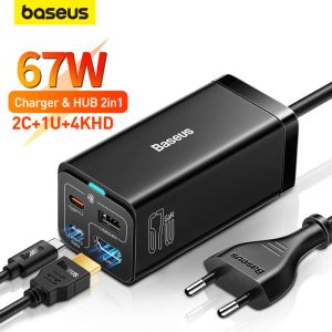 Hörlurar/headset Baseus 67W GAN5 USB C Laddare Hub Snabbladdning för iPhone 14 13 Typ C Hub 4K 30Hz HDMI USB4 Adapter för Switch Steam Deck Dock