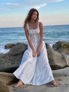 Casual Dresses Bowknot White Summer Women's Dress Elegant Tank Beach Long Sundress Vestidos Sleeveless Holiday Chic Black Slim Maxi 2024