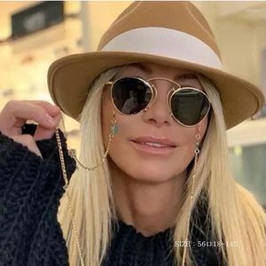 Sunglasses 2024 Oval Small Women Brand Designer Circle Gradient UV400 Sun Glasses Female Metal Frame Cool Eyewear Chain