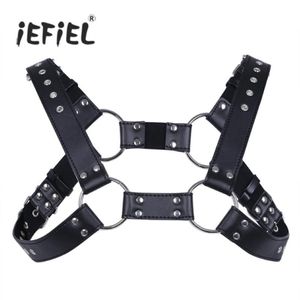 Cinture IEFiEL Uomini Sexy Lingerie Ecopelle Regolabile Pettorina per il corpo Bondage Costume con fibbie per abbigliamento da uomo Acc338W