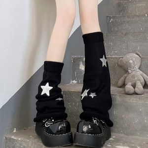 Women Socks Harajuku Star Knitted Leg Warmers Warm Knee Bands Winter Protection Japanese Girls Y2K Boots Shinguard Covers