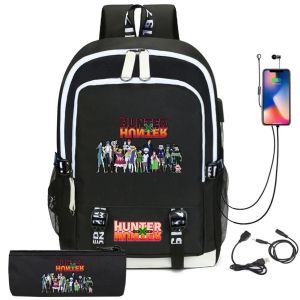 Mochila caçador x caçador anime usb mochila escolar sacos de livro saco de viagem portátil fone de ouvido porta com lápis caso presente