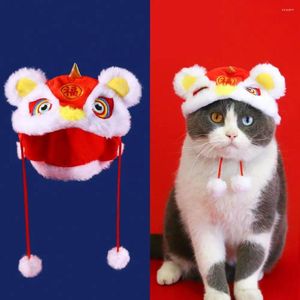 Abbigliamento per cani Cappello per animali domestici per cani Peluche in stile cinese Natale Danza del leone Gatti Morbido Costume per celebrare l'anno