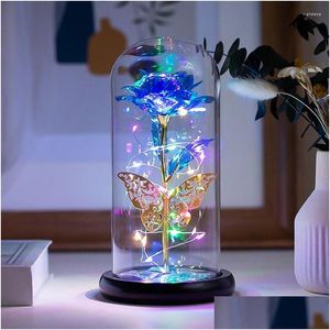 Decorative Flowers Wreaths Christmas Gift Preserved Roses In Glass Galaxy Rose Flower Led Light Artificial For Women Girls Drop De Dhntx