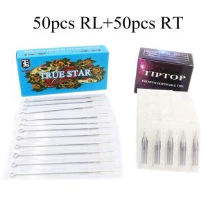 Needles TRUE STAR (5RL+5RT) 50pcs Tattoo Needles & 50pcs TIP TOP Tattoo Tips for Tattoo Machine Gun Microblading Naalden Free Shipping