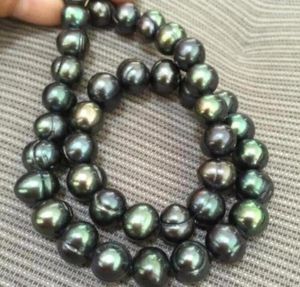Ciondoli 45,7 cm splendida collana di perle barocche naturali AAA 8-9 mm di Tahiti nere verdi, lunghezza 42-84 cm