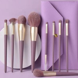 Makeup Brushes 9pcs Blush Highlighter Eyebrow Eyeshadow Portable Soft Bristles With Storage Bag For Home Travel