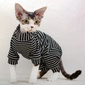 Giyim Sfinx Kedi Giysileri Sfenks Kedileri İçin Kıvrımlı Yavru Tulum Çizgili Yumuşak Hoodie Sıcak Kostüm Devonrex Gömlek Bahar Sonbahar Kış