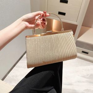 Fashion Women Evening Bag Elegant Glitter Pleated Ladies Clutch Party Wedding Shoulder Crossbody Bags Banquet Handbag 240219