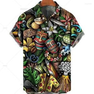 Erkekler Sıradan Gömlek Hawaiian Plaj Maskeleri Yaz Baskı Yaz Büyük Boy Kısa Kollu Moda Tek Göğüslü Bluzlar Trend Erkek Giyim