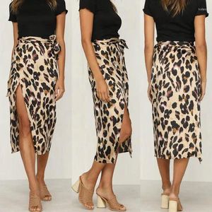 Skirts Fashion Sexy Leopard Women Half Skirt High Waist Spring Summer Lace Up A Bandage Print Open Dress